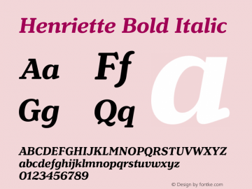 Henriette Bold Italic Version 1.016 Font Sample