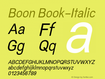 Boon Book-Italic Version 0.4 Font Sample