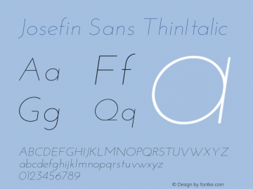 Josefin Sans ThinItalic Version 1.0 Font Sample