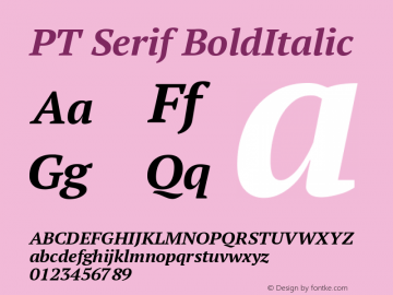 PT Serif BoldItalic Version 1.000W OFL Font Sample