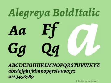 Alegreya BoldItalic Version 1.003 Font Sample