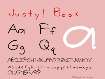 Justy1 Book Version 1.0; 2005; initial r Font Sample