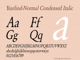 Yearlind-Normal Condensed Italic Converted from H:\ALLTYPE\NEWTT\yearlc.TF1 by ALLTYPE Font Sample