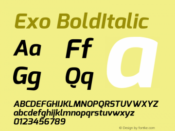 Exo BoldItalic Version 1.00 Font Sample