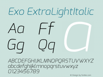 Exo ExtraLightItalic Version 1.00图片样张