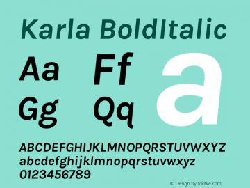 Karla BoldItalic Version 1.000 Font Sample