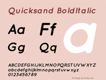 Quicksand BoldItalic Version 001.001 Font Sample