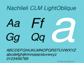 Nachlieli CLM LightOblique Version 0.101 Font Sample