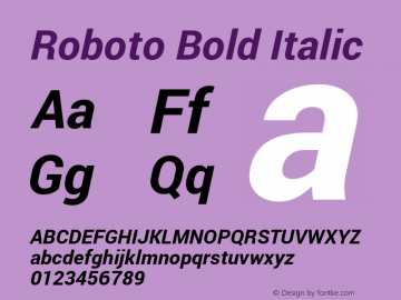 Roboto Bold Italic Version 1.100140; 2013 Font Sample