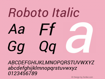 Roboto Italic Version 1.100140; 2013 Font Sample