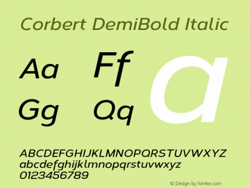 Corbert DemiBold Italic Version 1.001;PS 001.001;hotconv 1.0.70;makeotf.lib2.5.58329图片样张