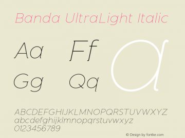 Banda UltraLight Italic Version 1.000 2011 initial release Font Sample