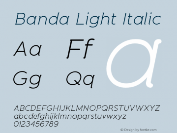Banda Light Italic Version 1.000 2011 initial release Font Sample