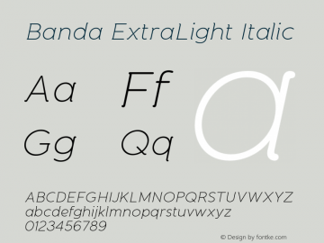 Banda ExtraLight Italic Version 1.000 2011 initial release Font Sample