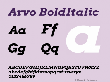 Arvo BoldItalic Version 1.005 2010 beta rele Font Sample