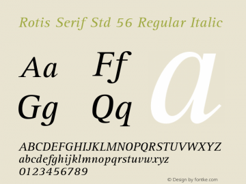 Rotis Serif Std 56 Regular Italic Version 2.080;PS 005.000;hotconv 1.0.67;makeotf.lib2.5.33168 Font Sample