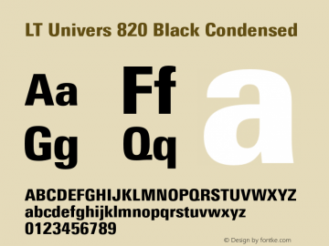 LT Univers 820 Black Condensed Version 1.00 Font Sample