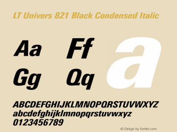 LT Univers 821 Black Condensed Italic Version 1.00 Font Sample