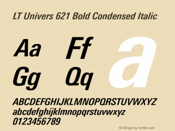 LT Univers 621 Bold Condensed Italic Version 1.00 Font Sample