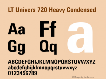 LT Univers 720 Heavy Condensed Version 1.00 Font Sample