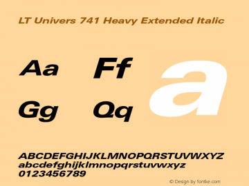 LT Univers 741 Heavy Extended Italic Version 1.00 Font Sample