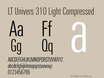 LT Univers 310 Light Compressed Version 1.00 Font Sample