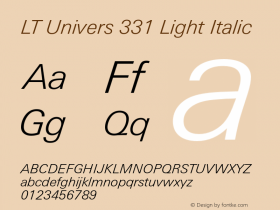 LT Univers 331 Light Italic Version 1.00 Font Sample