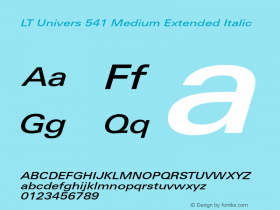 LT Univers 541 Medium Extended Italic Version 1.00 Font Sample