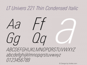 LT Univers 221 Thin Condensed Italic Version 1.00 Font Sample