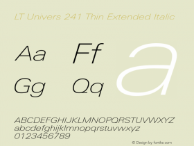 LT Univers 241 Thin Extended Italic Version 1.00 Font Sample