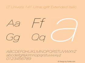 LT Univers 141 UltraLight Extended Italic Version 1.00 Font Sample