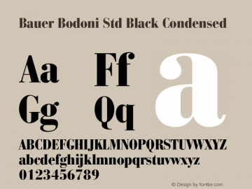 Bauer Bodoni Std Black Condensed Version 2.030;PS 002.000;hotconv 1.0.51;makeotf.lib2.0.18671 Font Sample