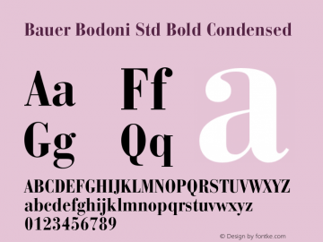 Bauer Bodoni Std Bold Condensed Version 2.030;PS 002.000;hotconv 1.0.51;makeotf.lib2.0.18671 Font Sample