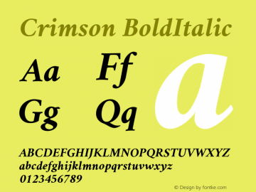 Crimson BoldItalic Version 0.8 Font Sample