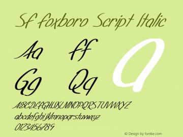 SF Foxboro Script Italic Version ver 1.0; 2000. Freew Font Sample