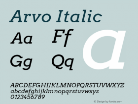 Arvo Italic Version 1.004 2010 beta rele Font Sample