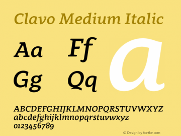 Clavo Medium Italic Version 1.002;PS 001.002;hotconv 1.0.70;makeotf.lib2.5.58329 Font Sample