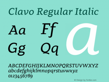 Clavo Regular Italic Version 1.002;PS 001.002;hotconv 1.0.70;makeotf.lib2.5.58329 Font Sample