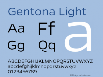Gentona Light Version 1.001;PS 001.001;hotconv 1.0.70;makeotf.lib2.5.58329 Font Sample