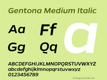 Gentona Medium Italic Version 1.001;PS 001.001;hotconv 1.0.70;makeotf.lib2.5.58329 Font Sample