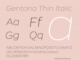 Gentona Thin Italic Version 1.001;PS 001.001;hotconv 1.0.70;makeotf.lib2.5.58329 Font Sample