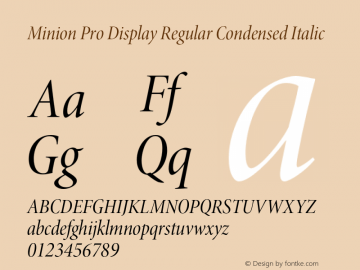 Minion Pro Display Regular Condensed Italic Version 2.030;PS 2.000;hotconv 1.0.51;makeotf.lib2.0.18671 Font Sample