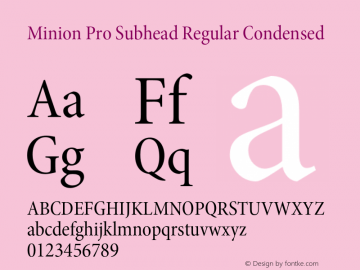 Minion Pro Subhead Regular Condensed Version 2.030;PS 2.000;hotconv 1.0.51;makeotf.lib2.0.18671 Font Sample