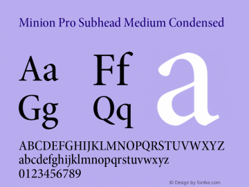 Minion Pro Subhead Medium Condensed Version 2.030;PS 2.000;hotconv 1.0.51;makeotf.lib2.0.18671 Font Sample