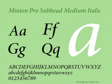 Minion Pro Subhead Medium Italic Version 2.030;PS 2.000;hotconv 1.0.51;makeotf.lib2.0.18671 Font Sample