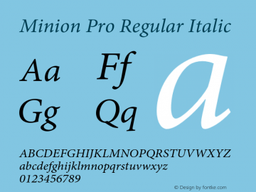 Minion Pro Regular Italic Version 2.068;PS 2.000;hotconv 1.0.57;makeotf.lib2.0.21895 Font Sample