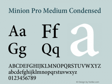 Minion Pro Medium Condensed Version 2.068;PS 2.000;hotconv 1.0.57;makeotf.lib2.0.21895 Font Sample