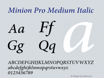 Minion Pro Medium Italic Version 2.068;PS 2.000;hotconv 1.0.57;makeotf.lib2.0.21895 Font Sample