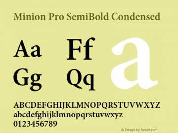 Minion Pro SemiBold Condensed Version 2.068;PS 2.000;hotconv 1.0.57;makeotf.lib2.0.21895 Font Sample
