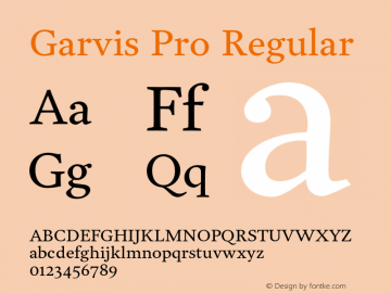 Garvis Pro Regular Version 1.002 2012 Font Sample
